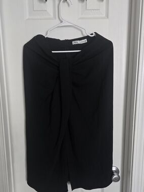 ZARA Black Twist-Front Midi Skirt Size S